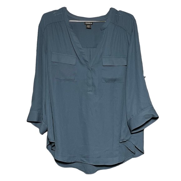 Torrid Plus Size Woman’s Sheer Casual Blue Vneck Blouse Size 1X - Picture 1 of 7